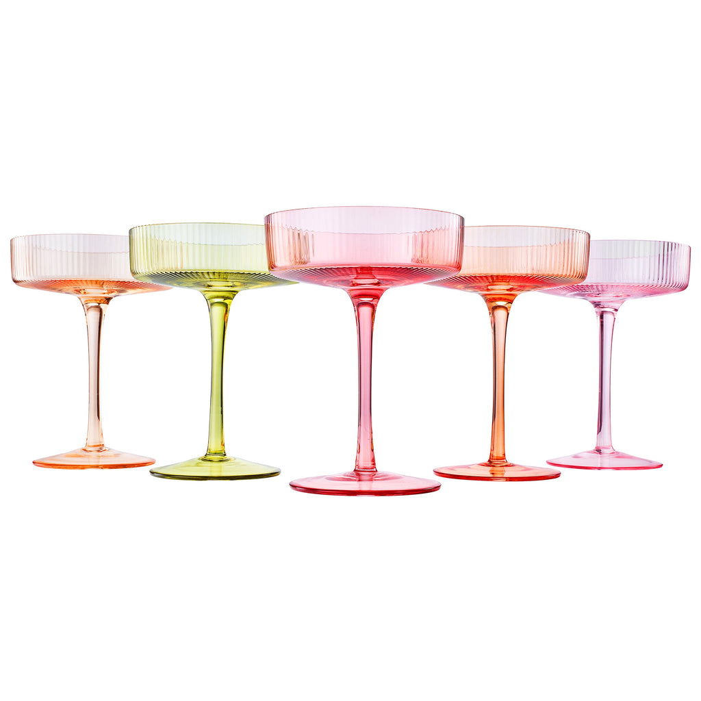 Como Ribbed Champagne Coupe Cocktail Glassware, Set of 5