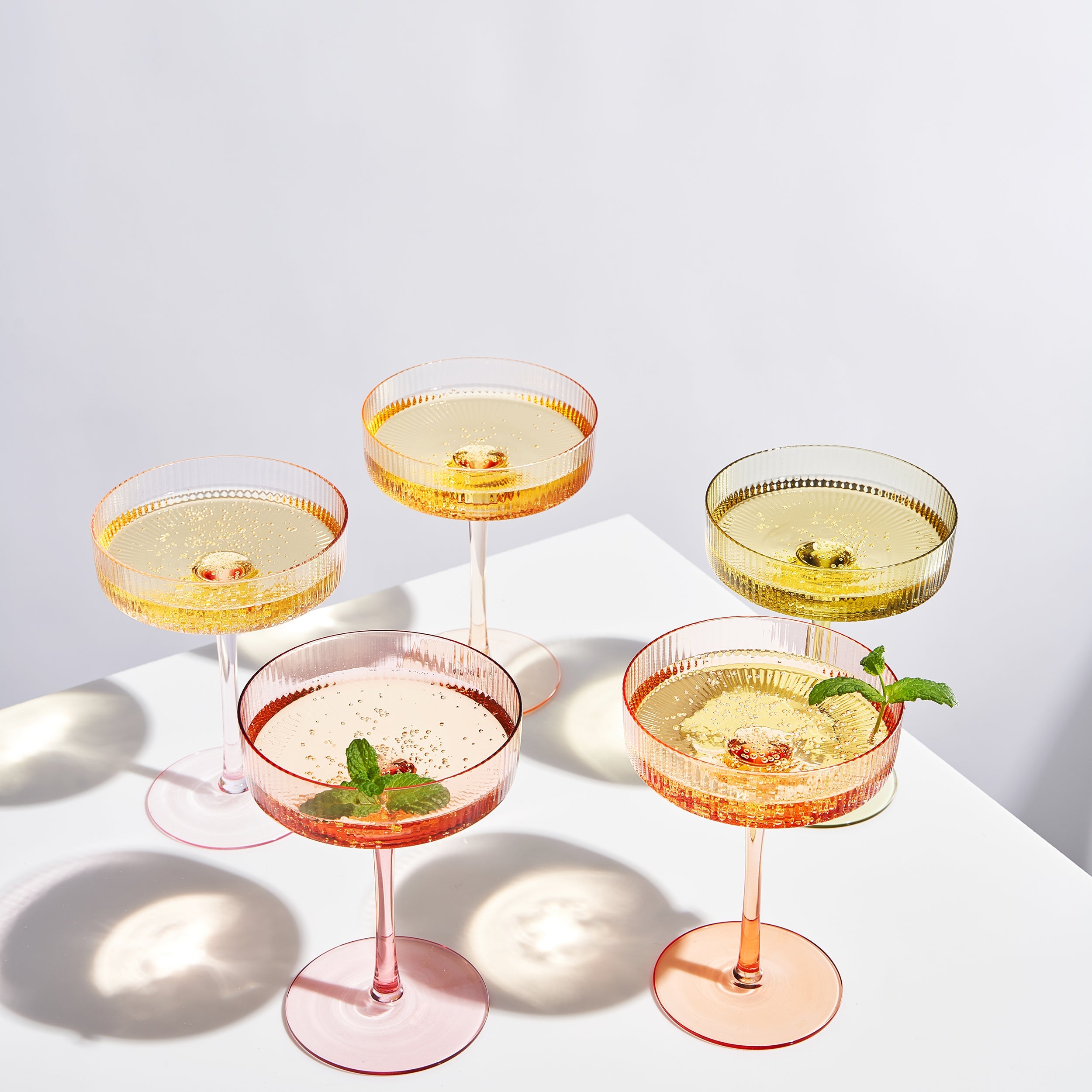 Como Ribbed Champagne Coupe Cocktail Glassware, Set of 5