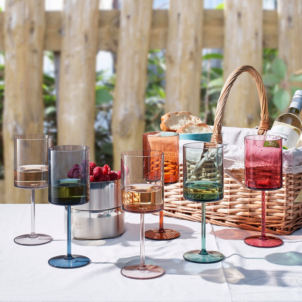 Tonal Acrylic Stemmed Square Wine Glassware, Set of 6