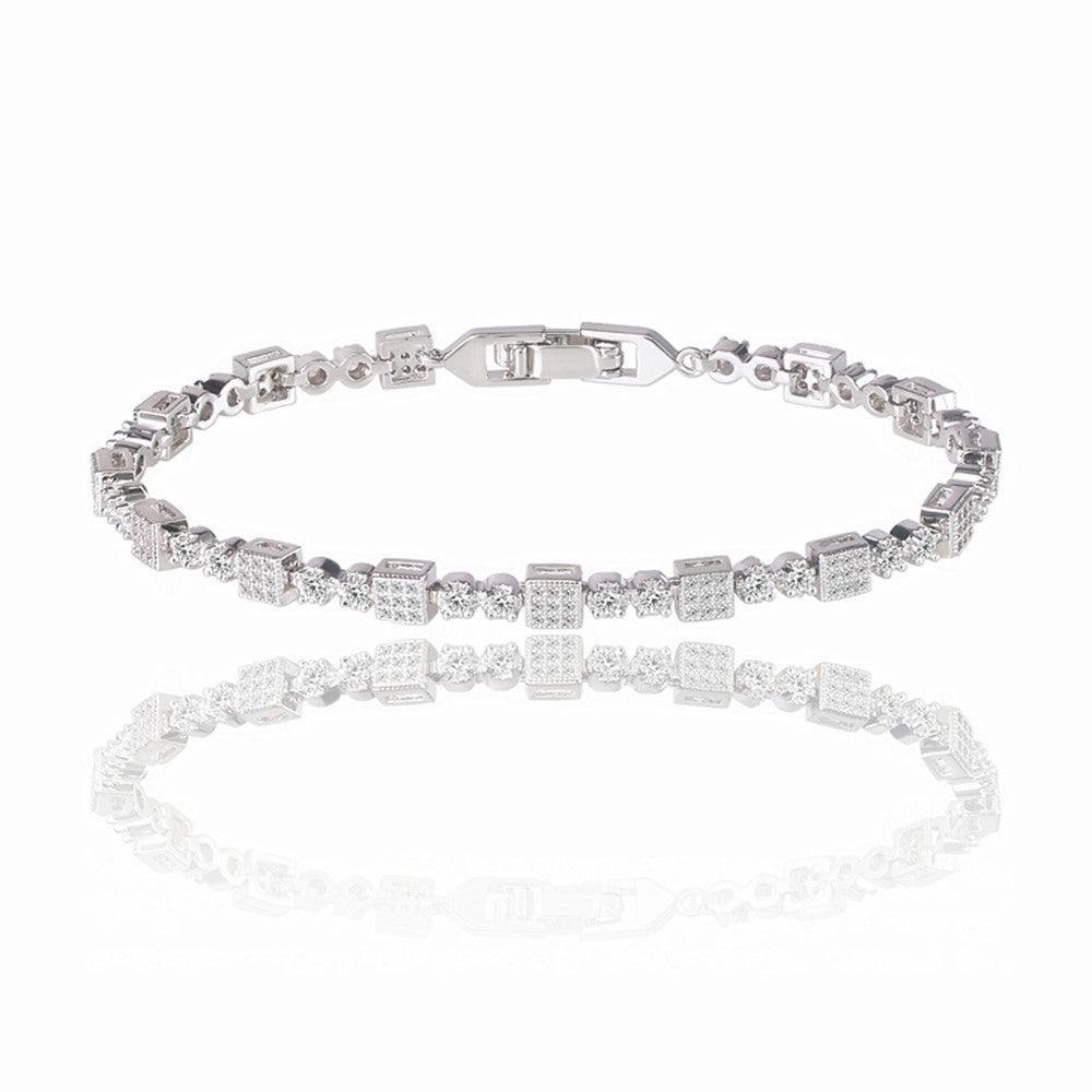 Square Tennis Bracelet with White Diamond Cubic Zirconia