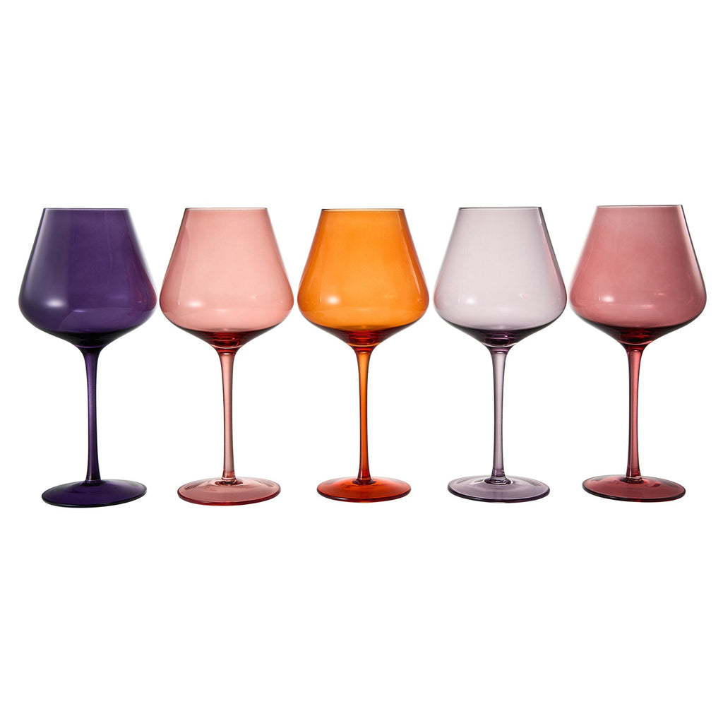Stagioni Stemmed Wine Glassware, Set of 5, "Summer Sunset"