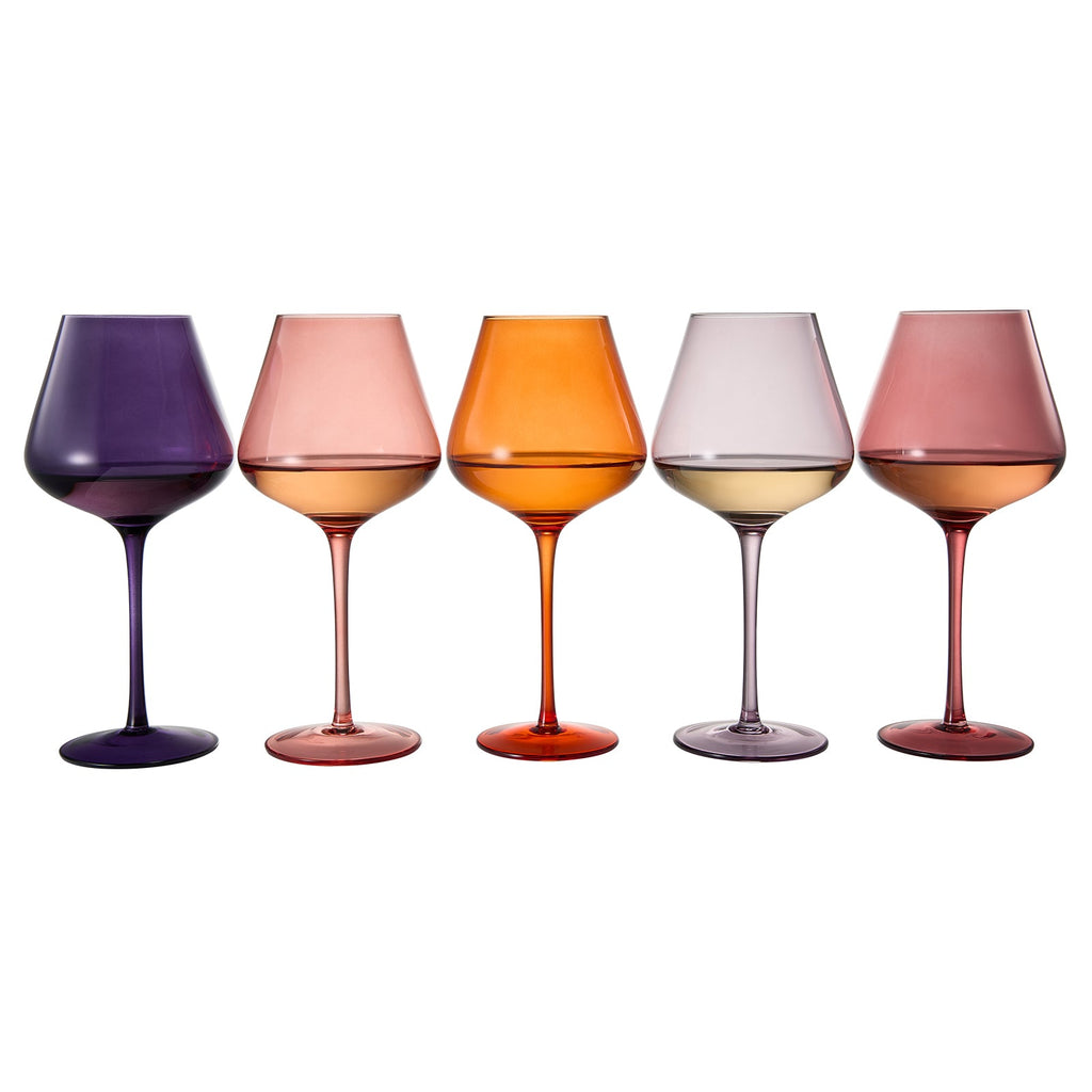 Stagioni Stemmed Wine Glassware, Set of 5, "Summer Sunset"