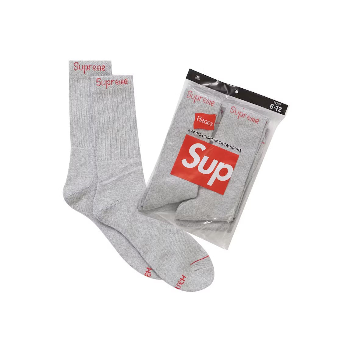 Supreme Hanes Crew Socks (4 Pack) Heather Grey