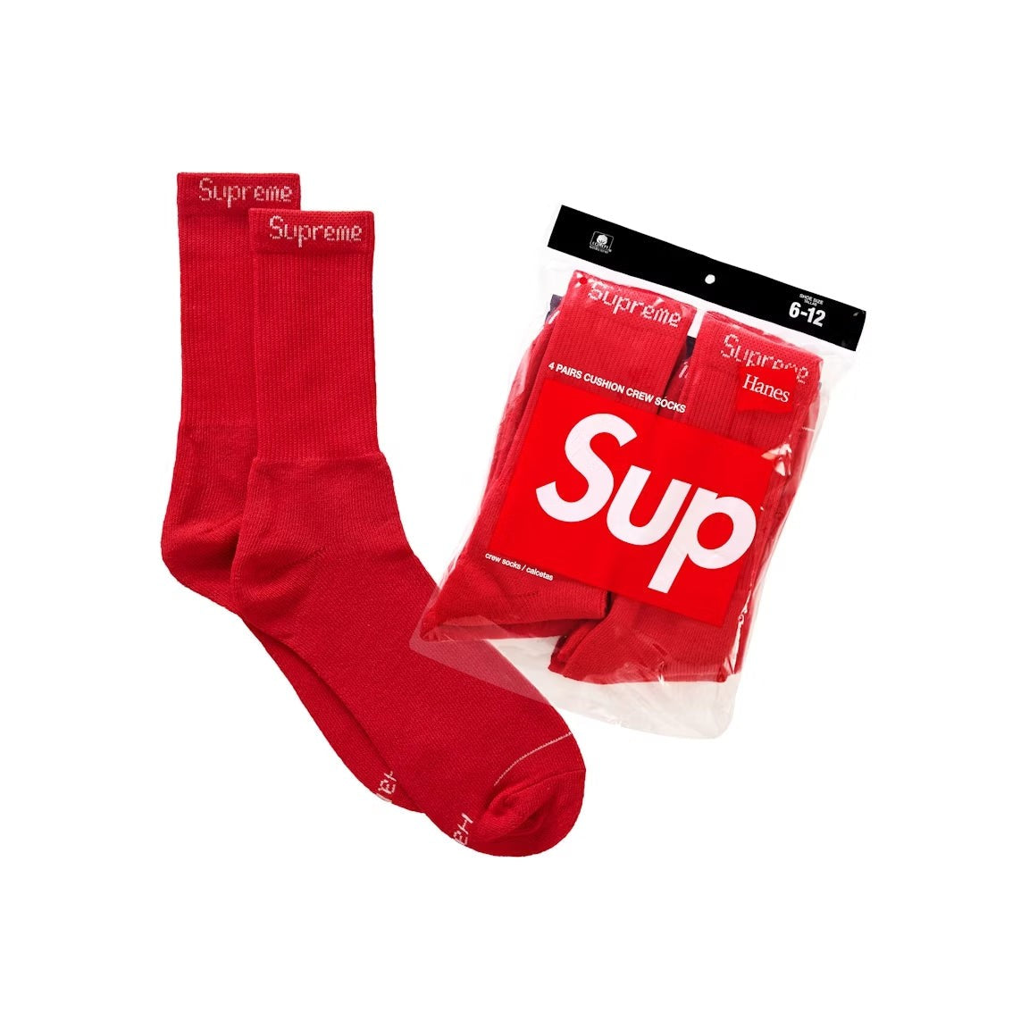 Supreme Hanes Crew Socks (4 Pack) Red