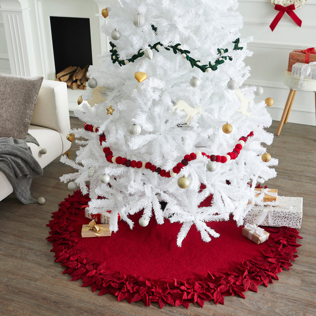 Handmade Overlapping Flowers Maroon XL Christmas Tree Skirt 72" Arcadia Home