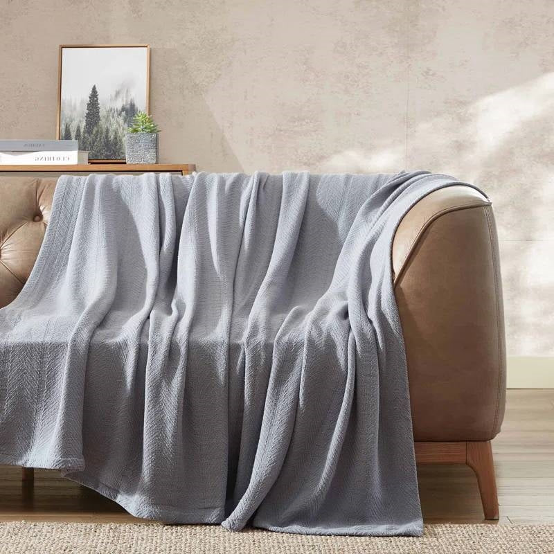 Twin size Cozy Lightweight Grey 100-Percent Cotton Blanket - Machine Washable