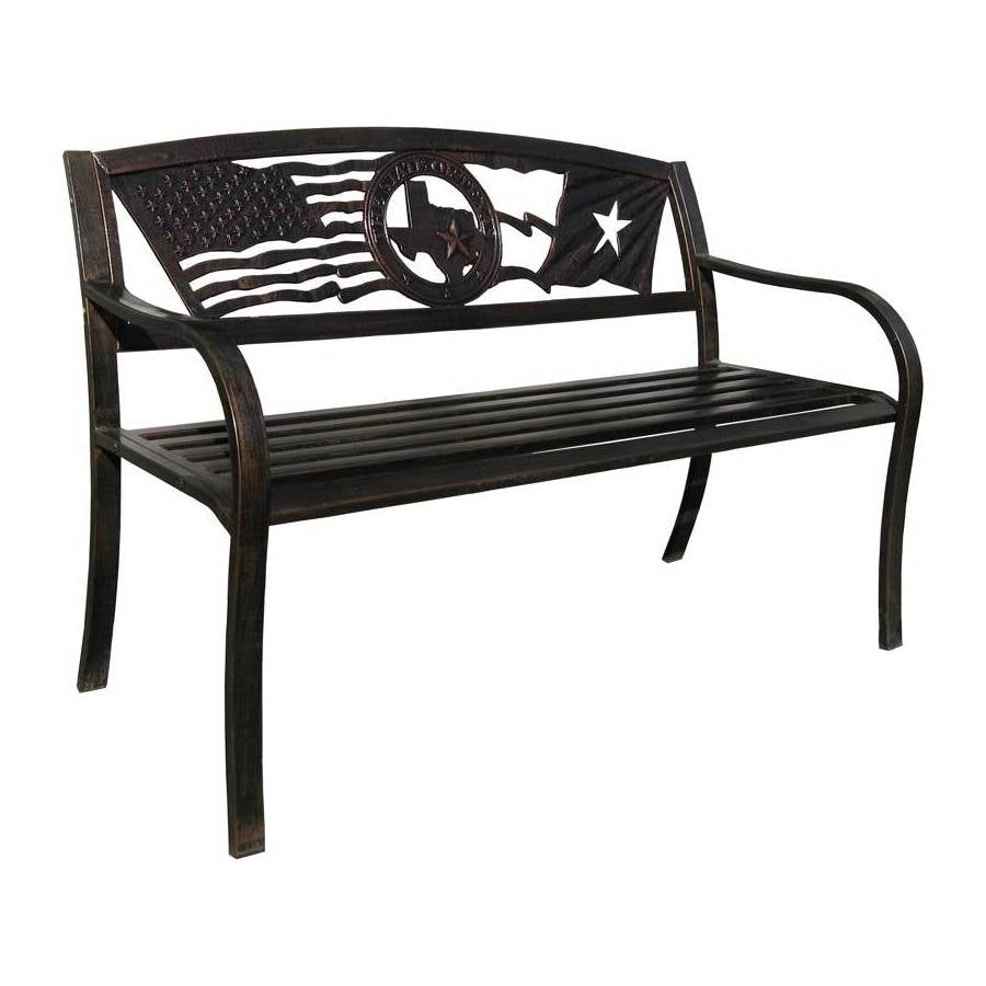 2 Person Texas Star Patriotic USA Flag Outdoor Metal Garden Bench in Bronze