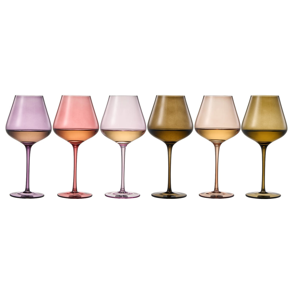 Stagioni Stemmed Wine Glassware, Set of 6, "Fall Leaves"