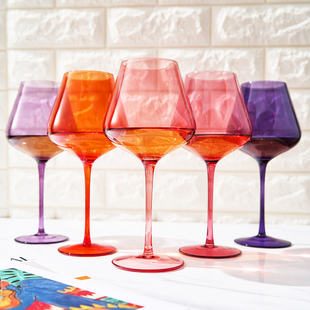 Stagioni Stemmed Wine Glassware, Set of 5, "Summer Sunset"