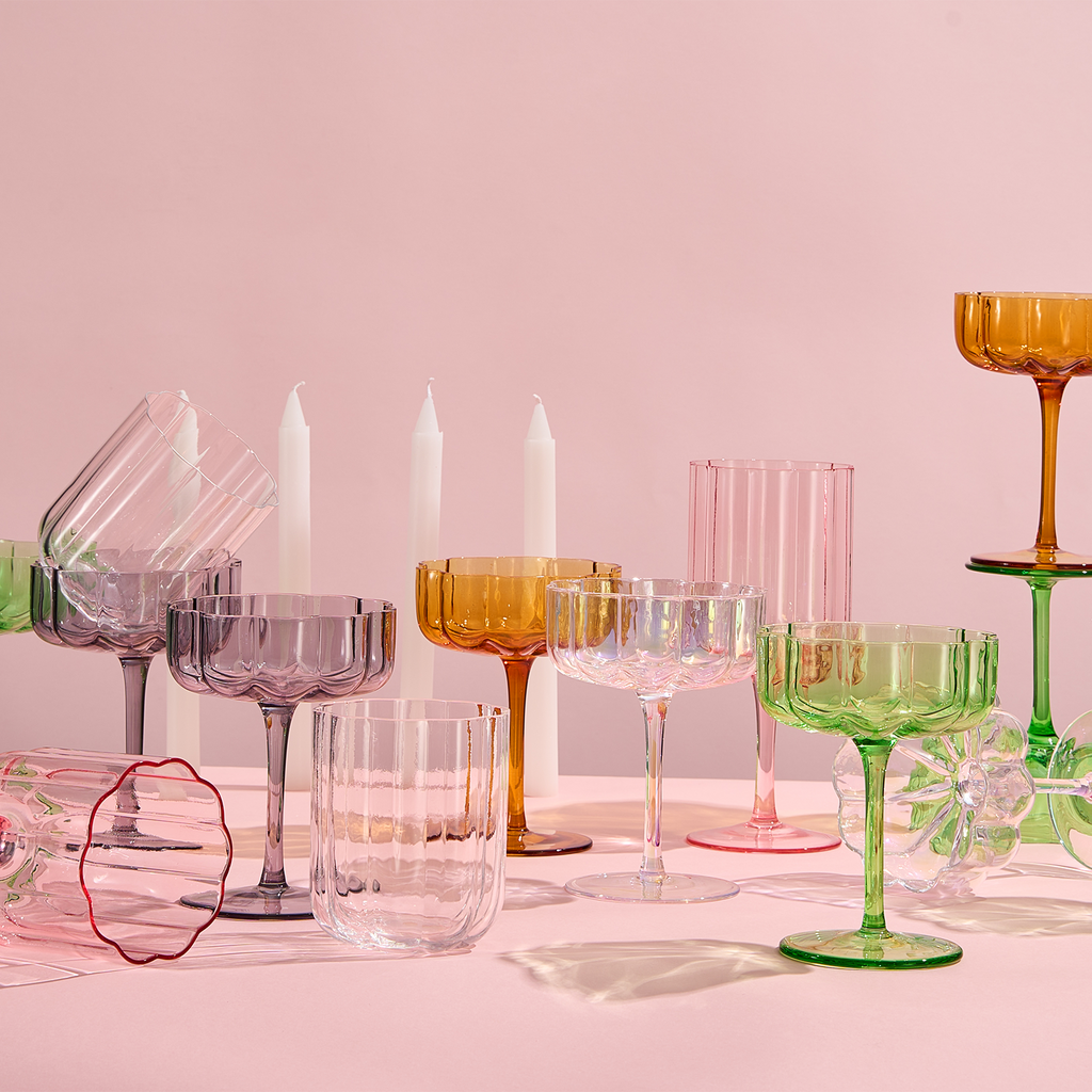Flower Stemmed Wine Glassware, Clear, Set of 2