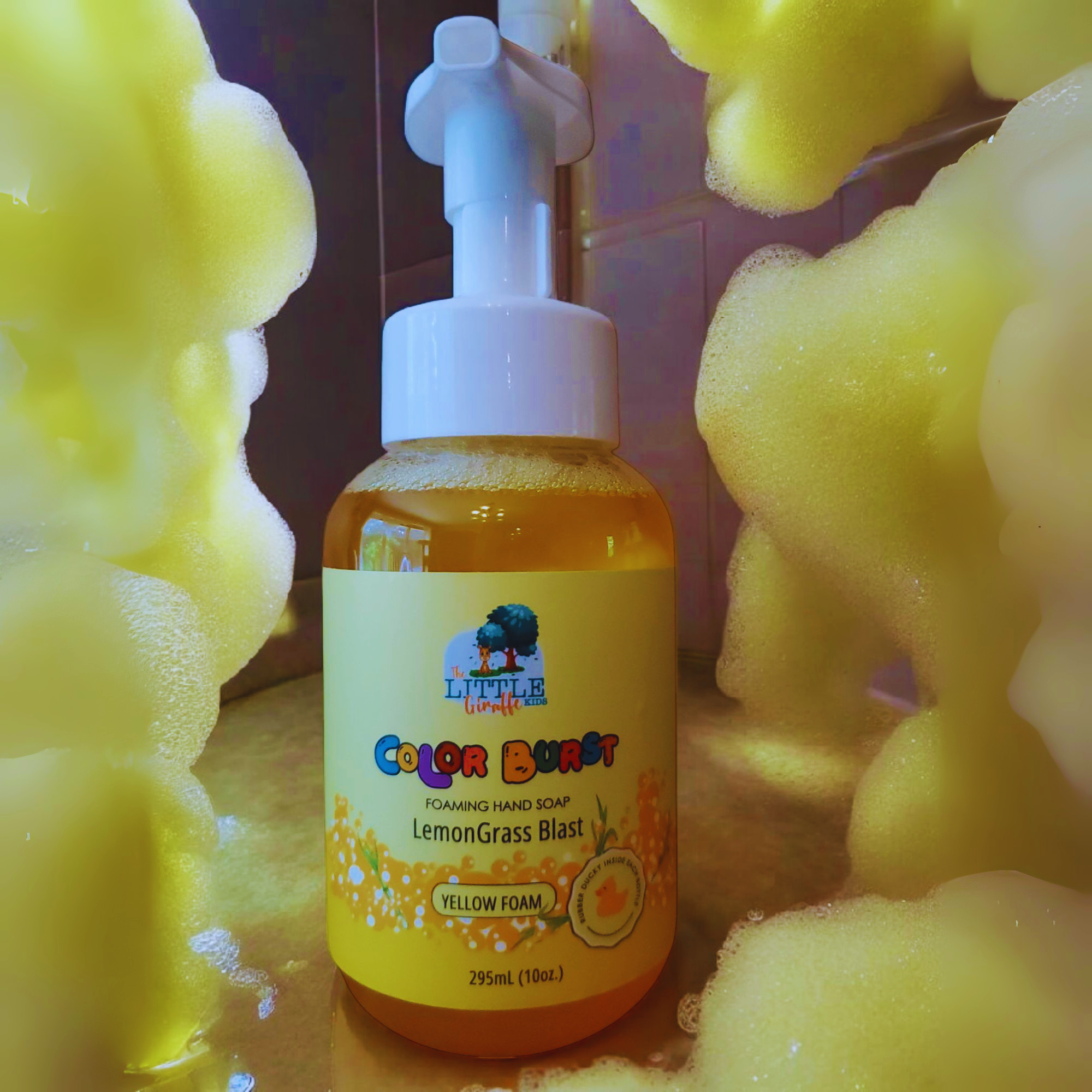 Non-Toxic, Colorful Foaming Hand Soap for Kids. Yellow Foam. Lemongrass Scented.
