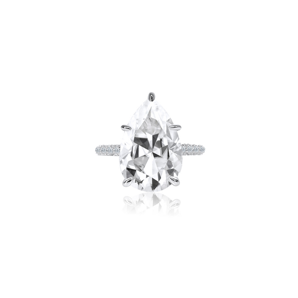5.0ct Pear Cut Moissanite Three Row Pavè Lab Diamond Engagement Ring