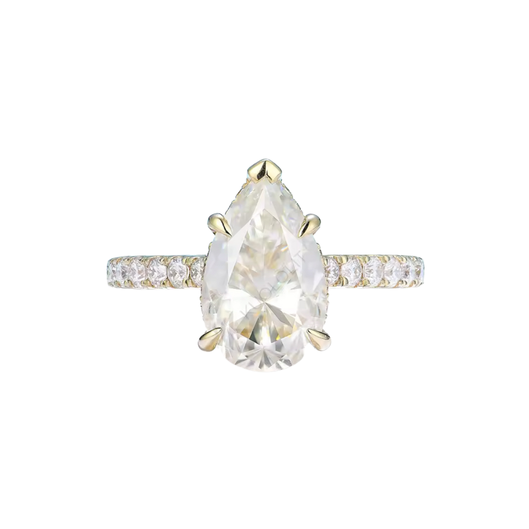 4.0ct Pear Cut Moissanite Hidden Halo Engagement Ring