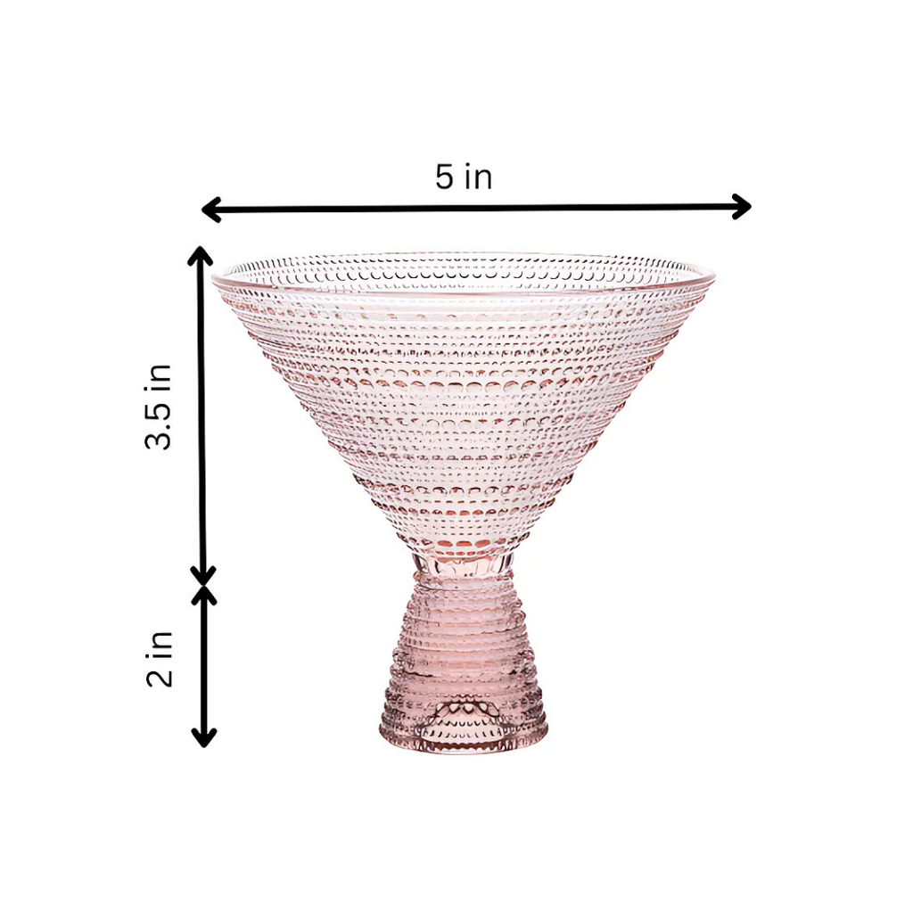 Pink Hobnail Martini Glasses - Embossed Martini Glasses - 9oz