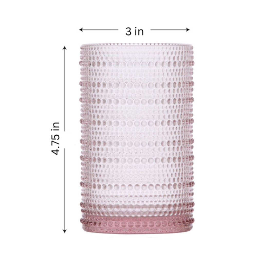 Vintage Rose Pink Hobnail Highball Glasses - 15oz