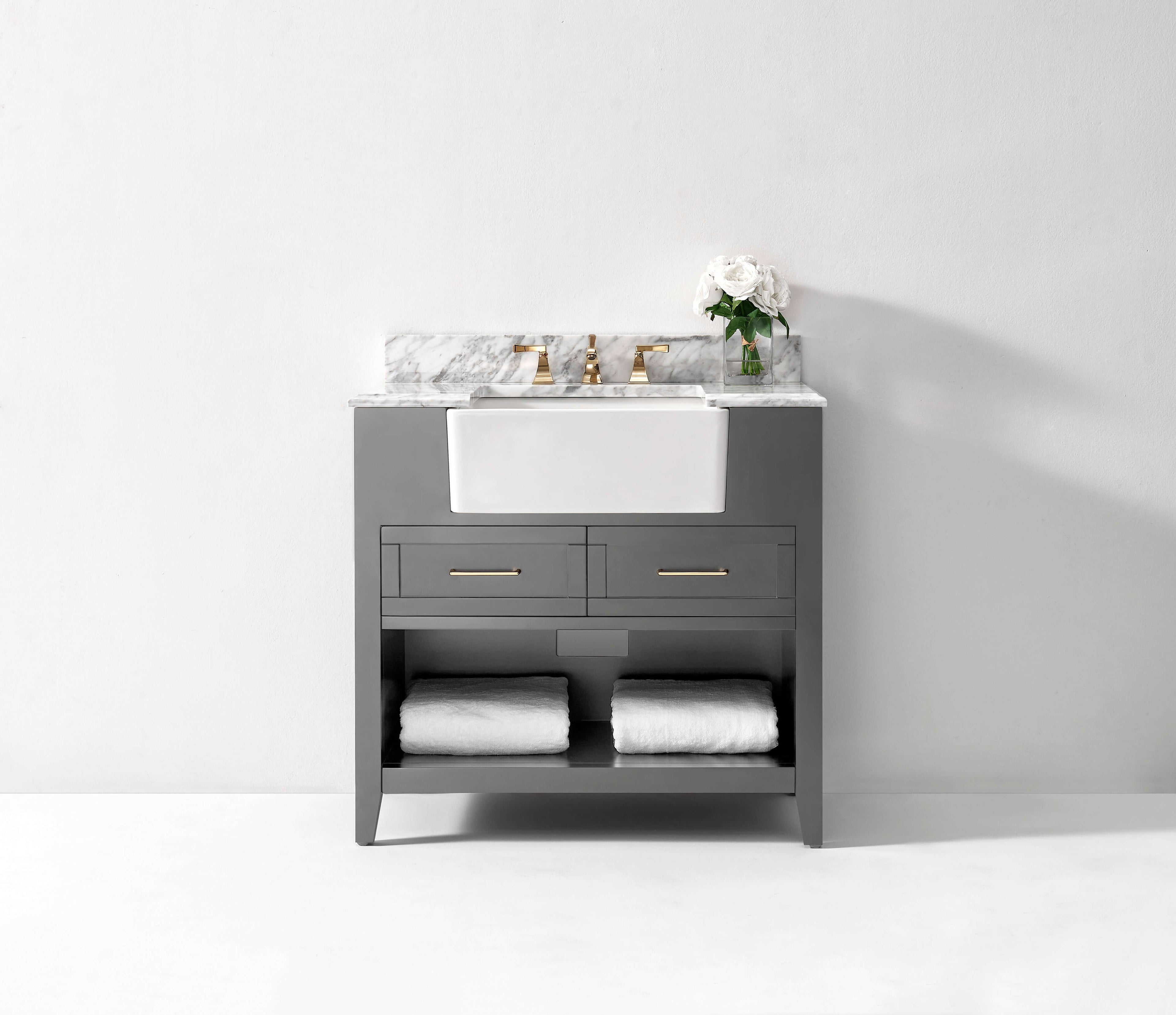 Hayley Bathroom Vanity with Sink and Carrara White Marble Top Cabinet Set