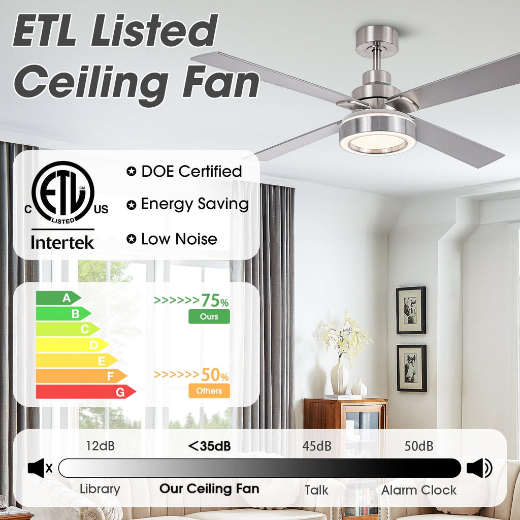 Vaczon 52" Down Mount Ceiling Fan with LED Light and Remote Control
