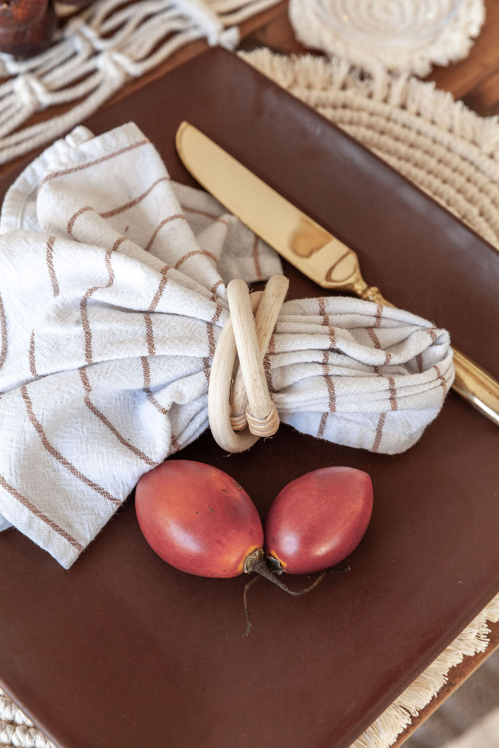 Cotton Macrame Napkins and Rings Set of 6