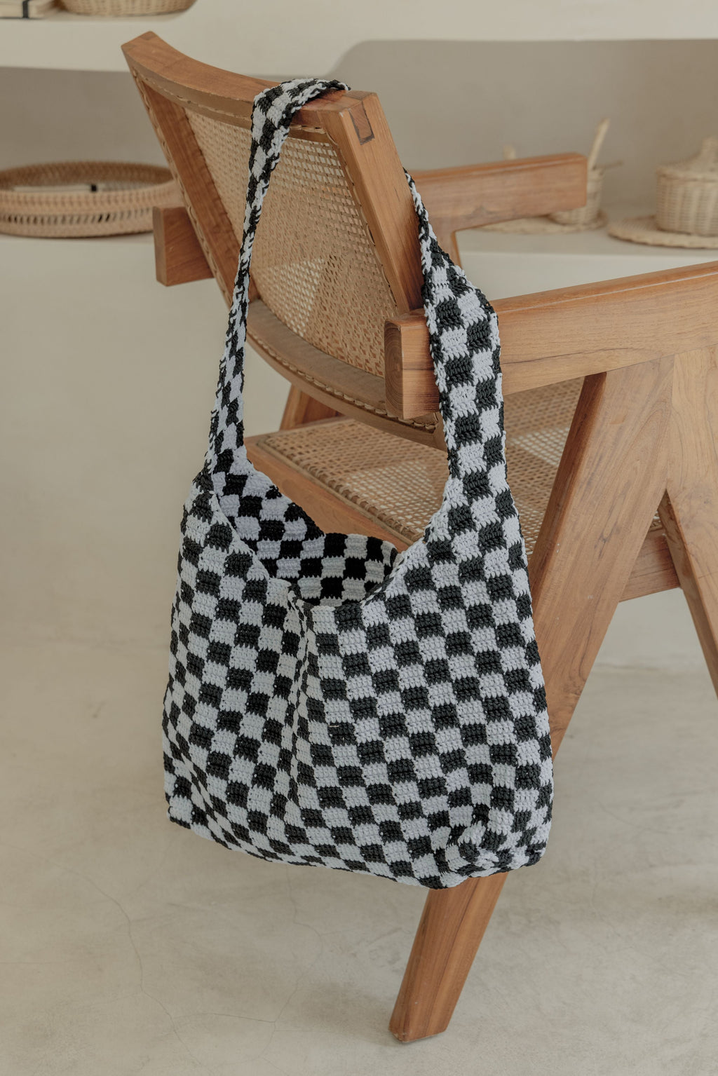 Checkered Crochet Shoulder Bag