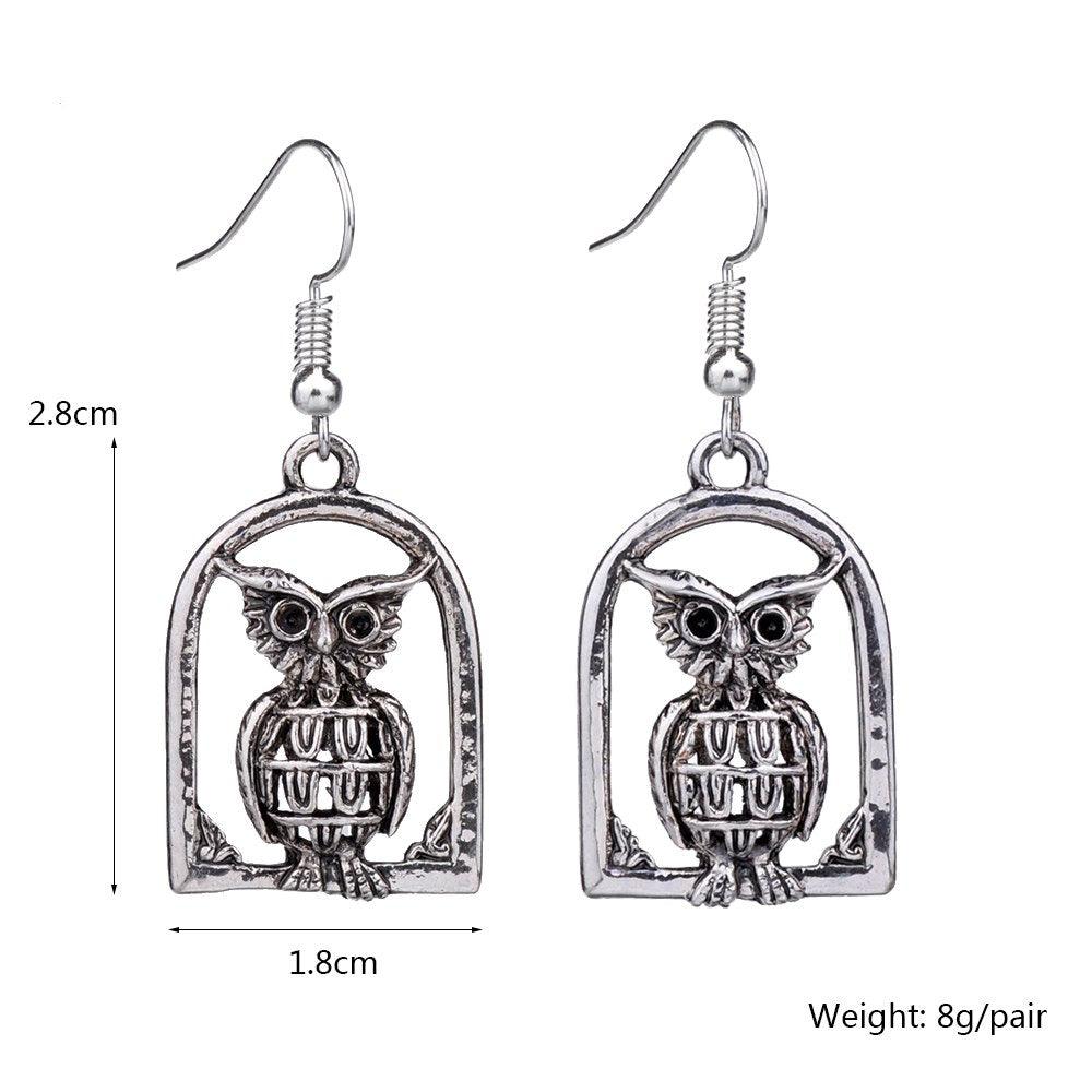 Vintage Owl Drop Dangle Retro Earrings-Owl Vintage Earrings