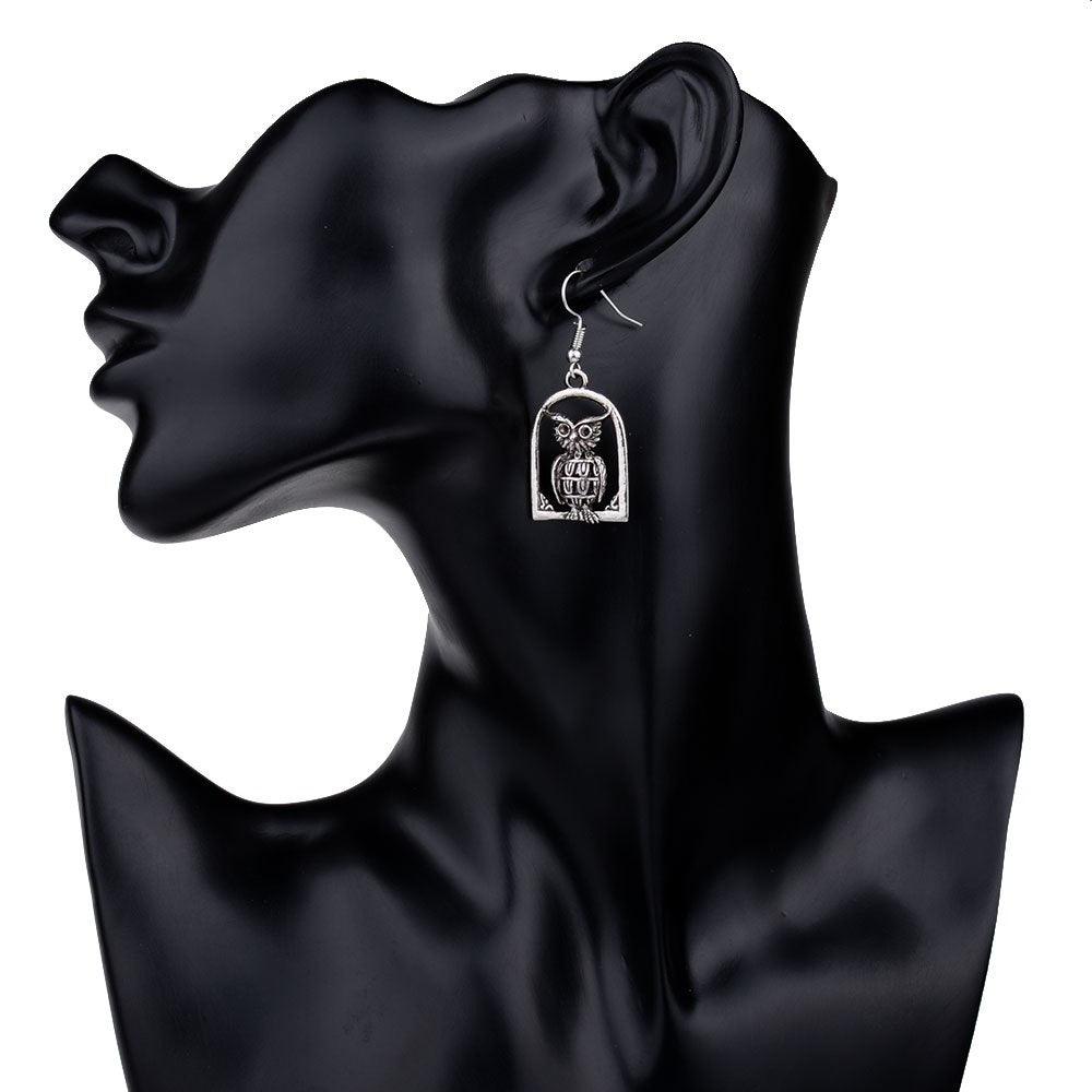 Vintage Owl Drop Dangle Retro Earrings-Owl Vintage Earrings