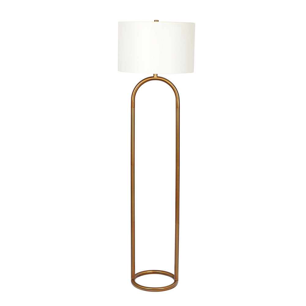 Vivid Brass Ring Base Floor Lamp with Large White Drum Shade – Luxury 