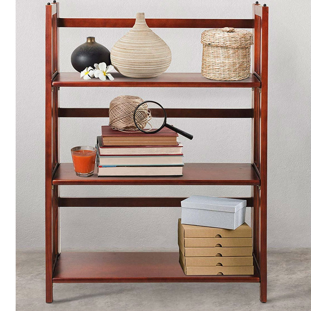 3-Shelf Folding Storage Shelves Bookcase in Walnut Wood Finish