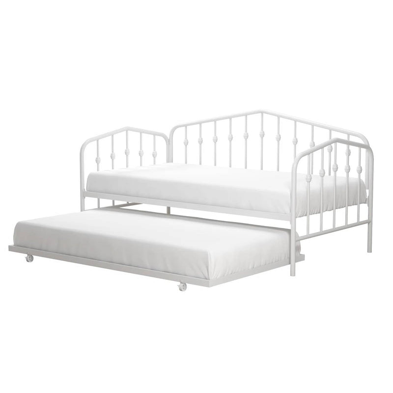 Twin size Modern Industrial White Metal Daybed with Trundle Bed Frame