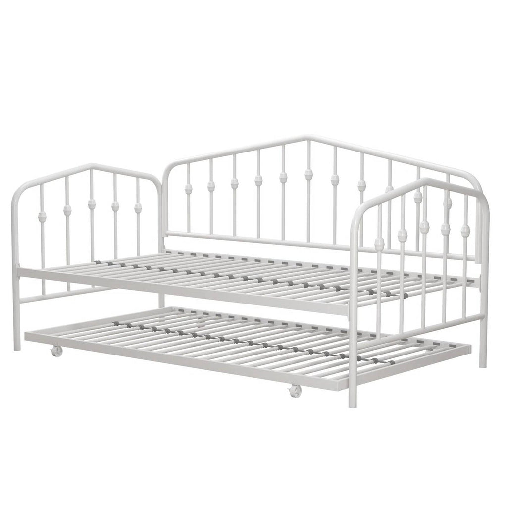 Twin size Modern Industrial White Metal Daybed with Trundle Bed Frame