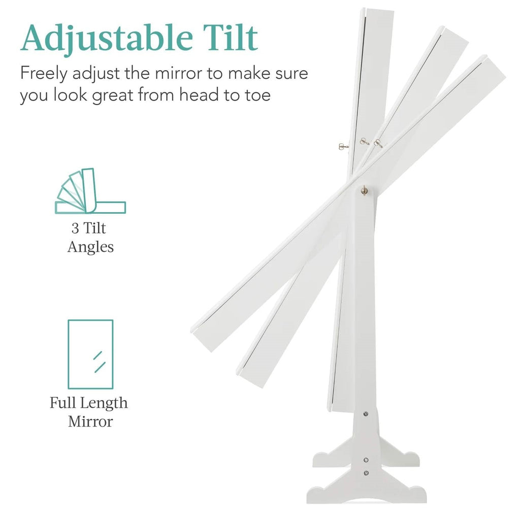 2-in-1 White Freestanding Mirror / Jewelry Organizer Armoire Cabinet