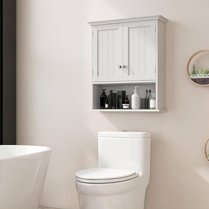 Wall Mounted Bathroom Medicine Cabinet with Open Storage Shelf in White