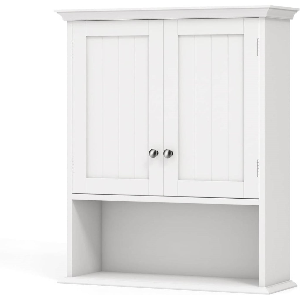 Wall Mounted Bathroom Medicine Cabinet with Open Storage Shelf in White