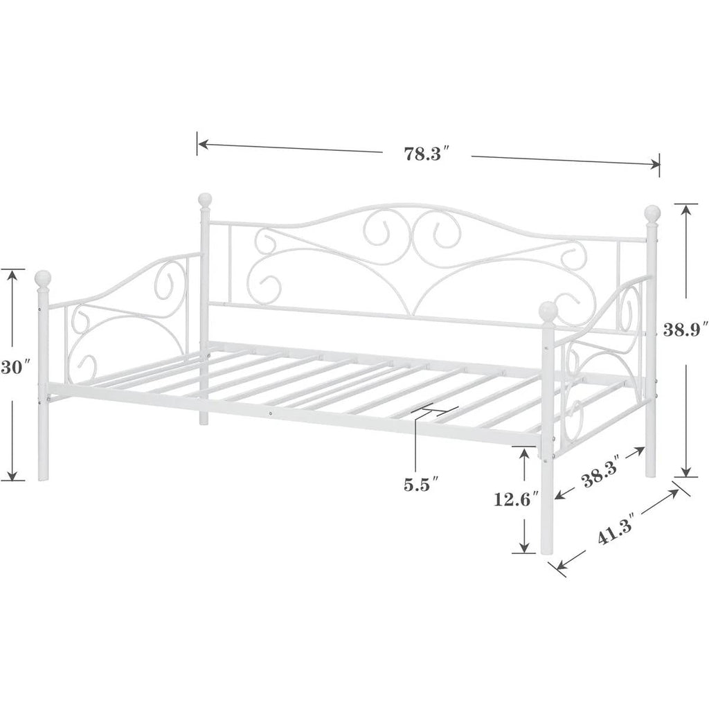 Twin size Classic Heavy Duty Steel Day Bed Frame in White Metal Finish