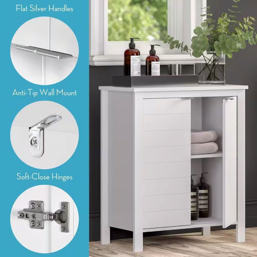 Bathroom Linen Cabinet with Storage Shelf in White Wood Finish