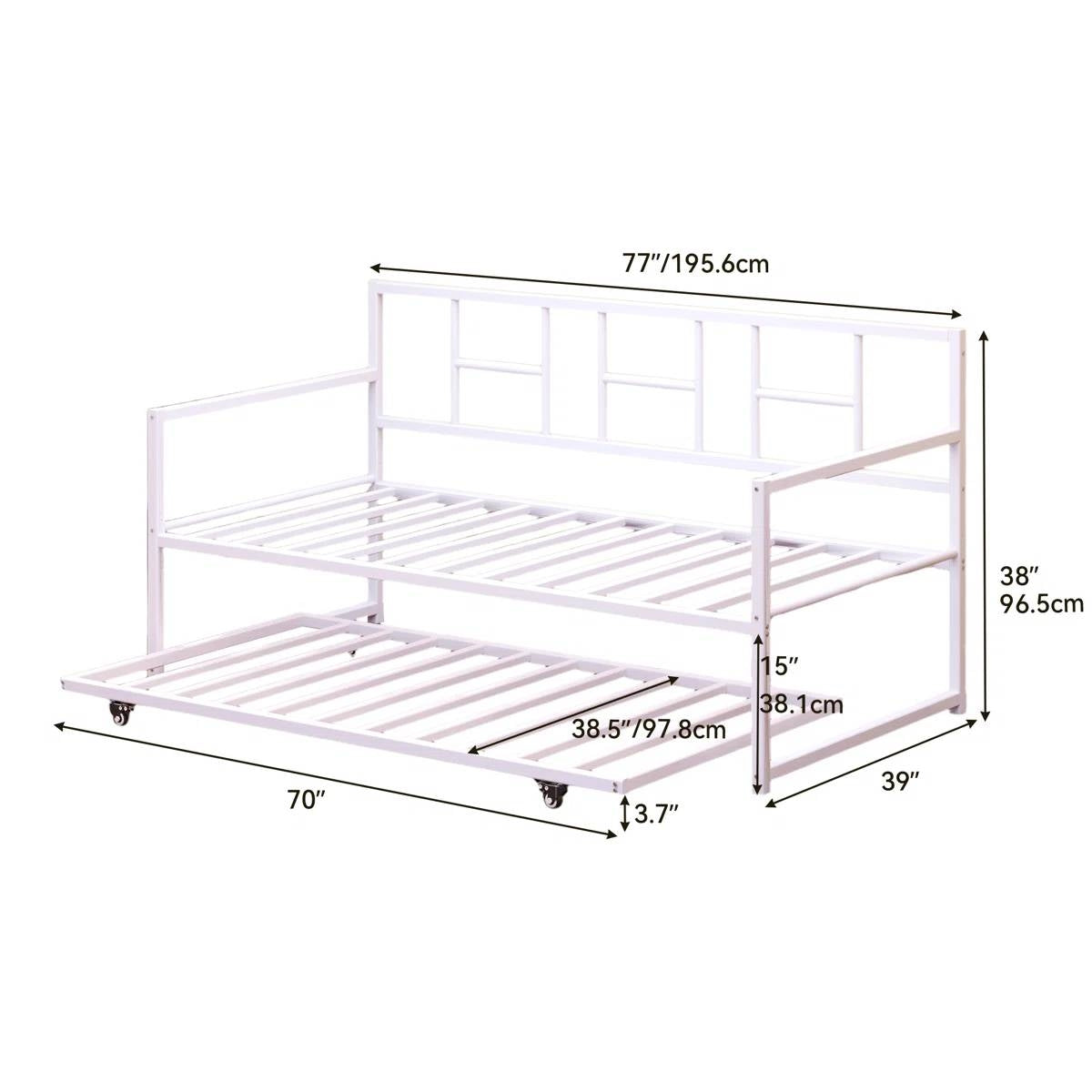 Twin size White Metal Daybed Frame with Roll Out Trundle Bed Frame