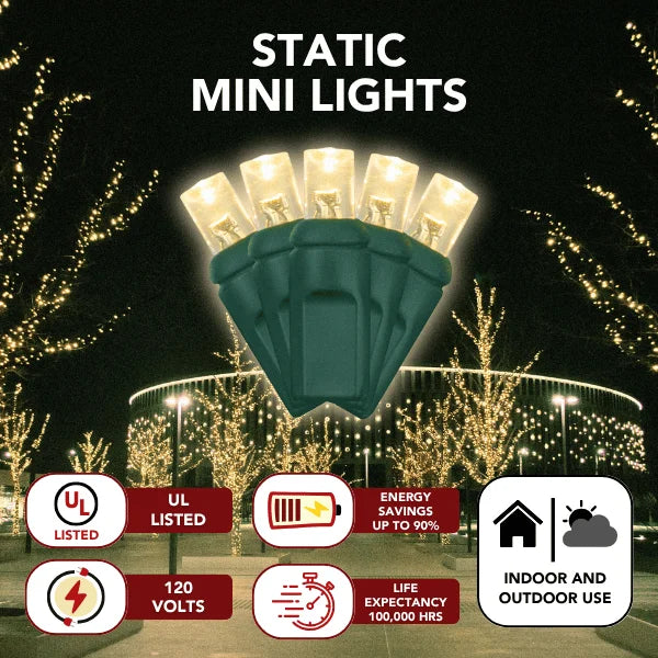 LED Mini Lights 5MM Warm White Strobe Effect Green Wire - 6" Spacing