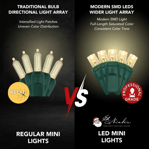 LED Mini Lights 5MM Warm White Strobe Effect Green Wire - 6" Spacing