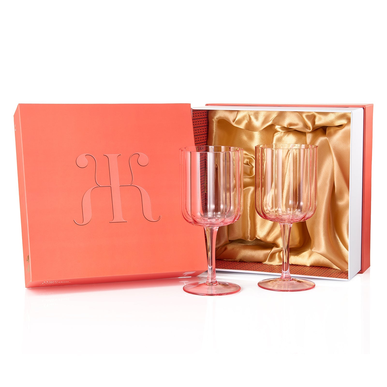 Flower Stemmed Wine Glassware, Pink, Set of 2