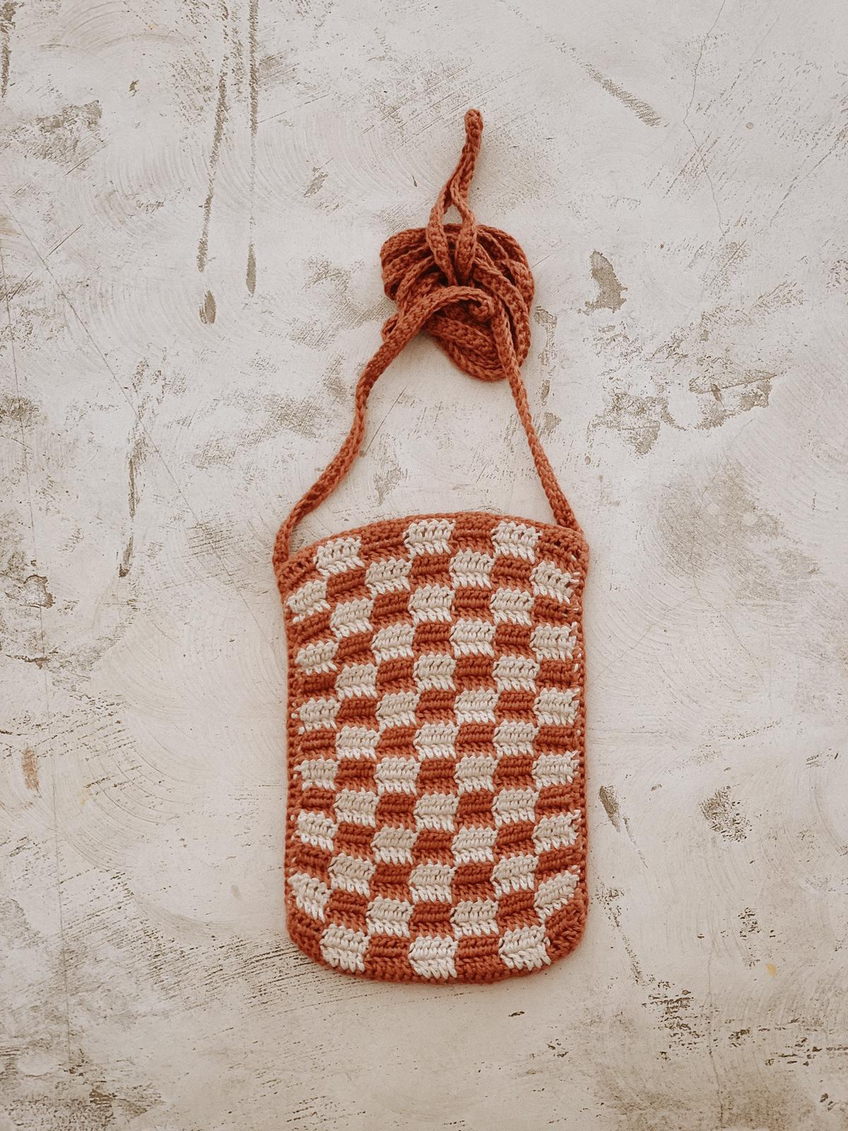 Checkered Crochet Phone Sling Bag