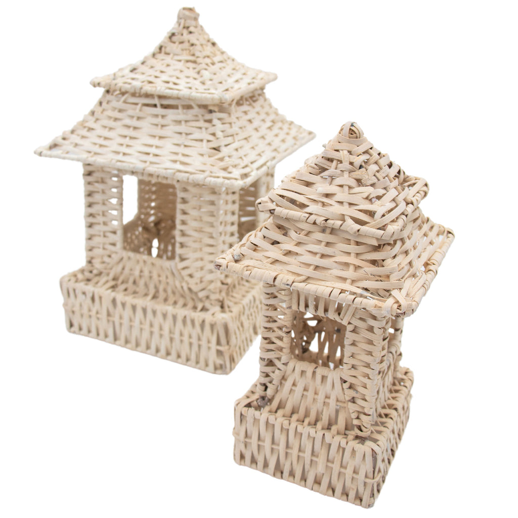 White Rattan Pagoda Set - Pair of Large
