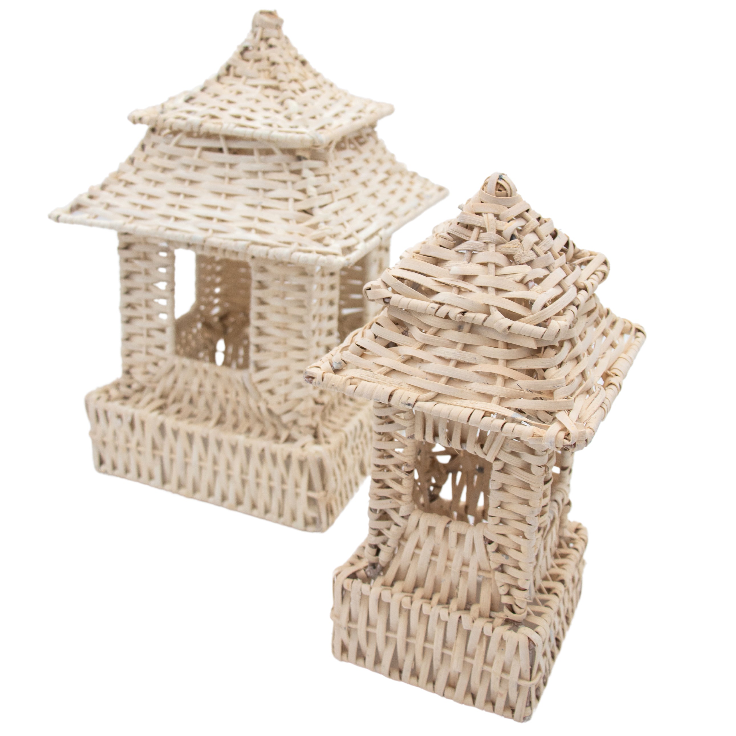 White Rattan Pagoda Set - Pair of Large