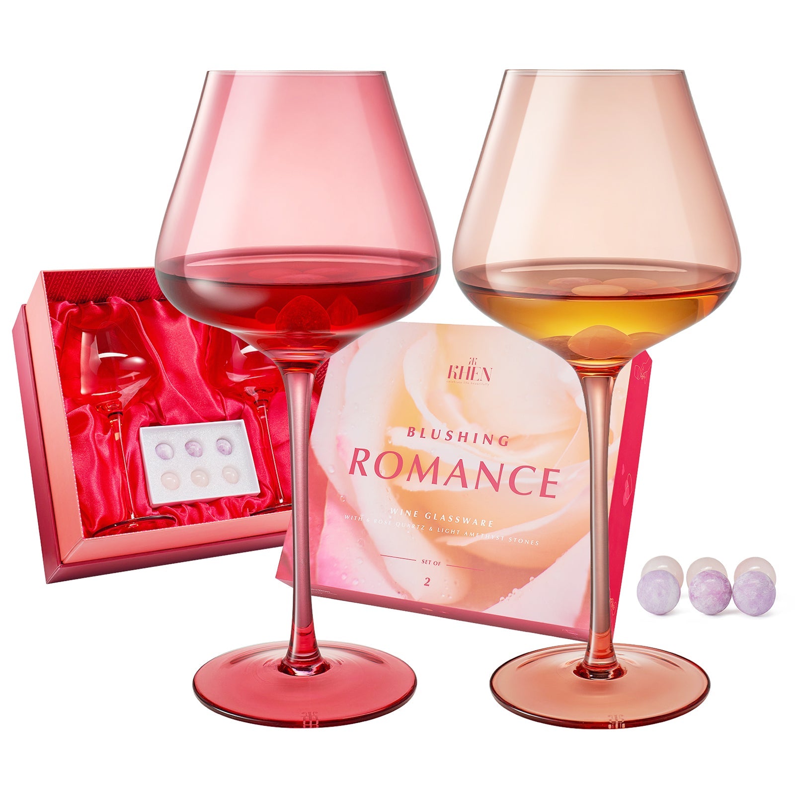 Love Stemmed Wine Glassware & Quartz Stone Chillers Set