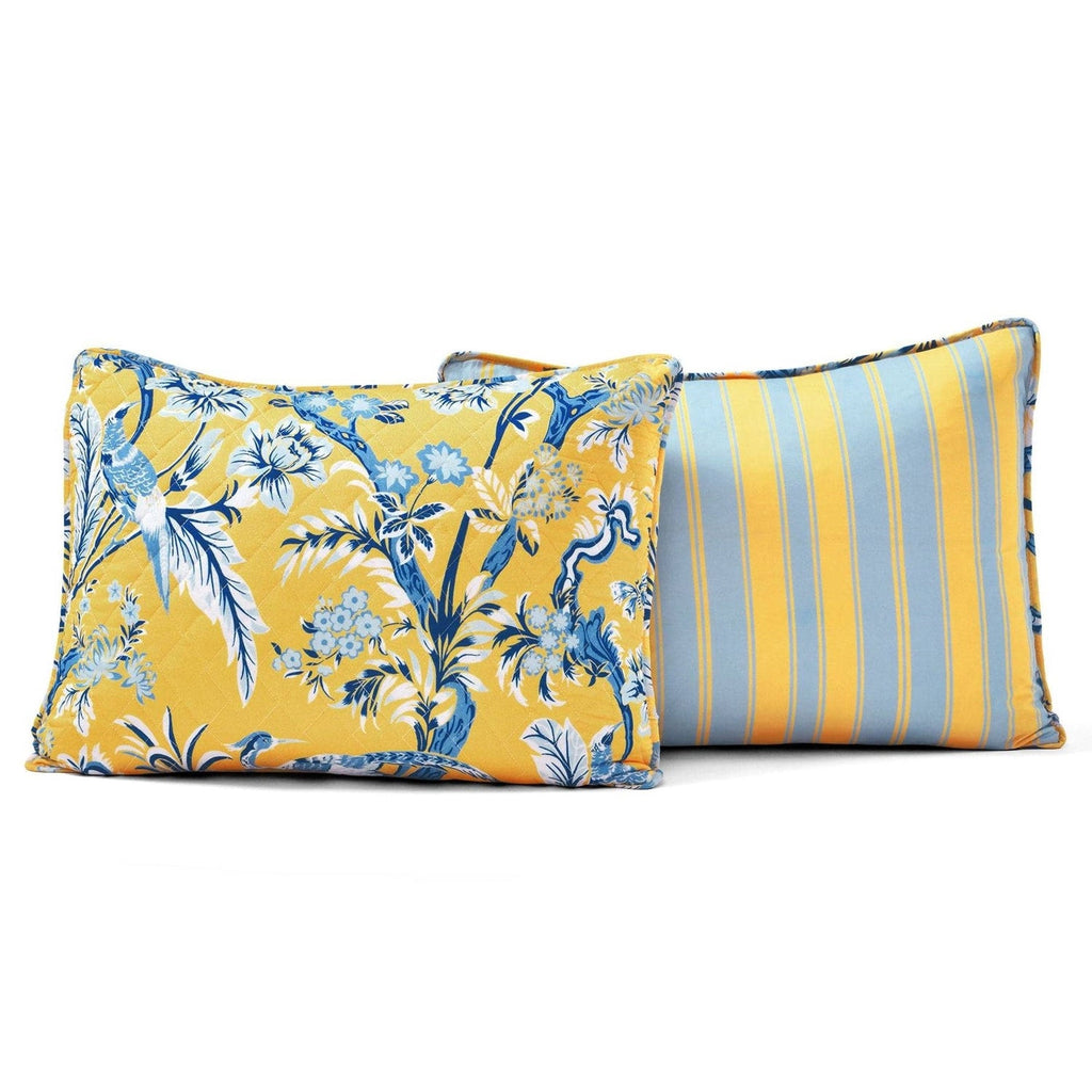 Full/Queen Yellow Blue Peacocks Floral Lightweight Polyester 3-Piece Quilt Set