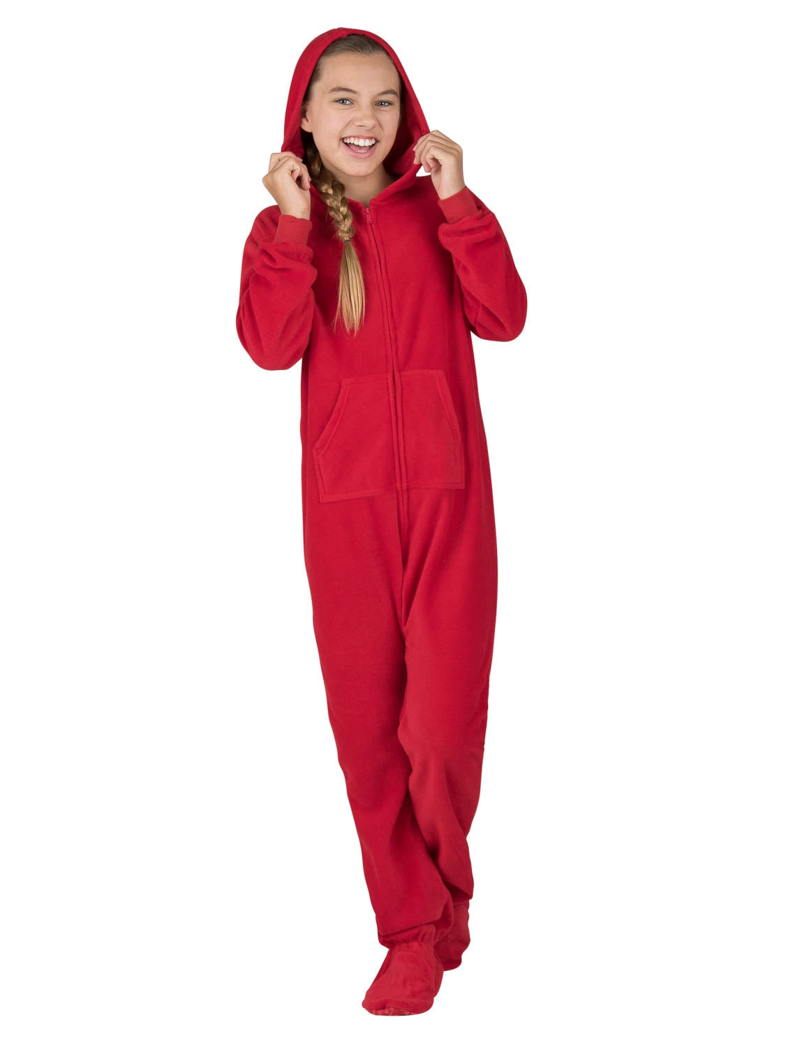 Bright Red Kids Hoodie Fleece Onesie