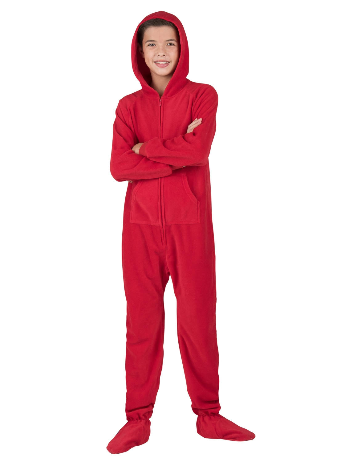 Bright Red Kids Hoodie Fleece Onesie
