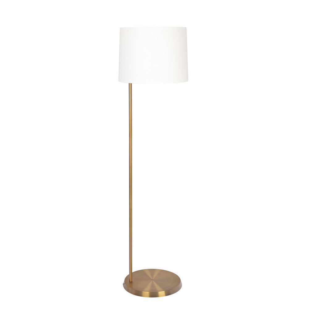 Zenith Offset Brass Base Floor Lamp with Drum-shaped Linen Shade – Lux