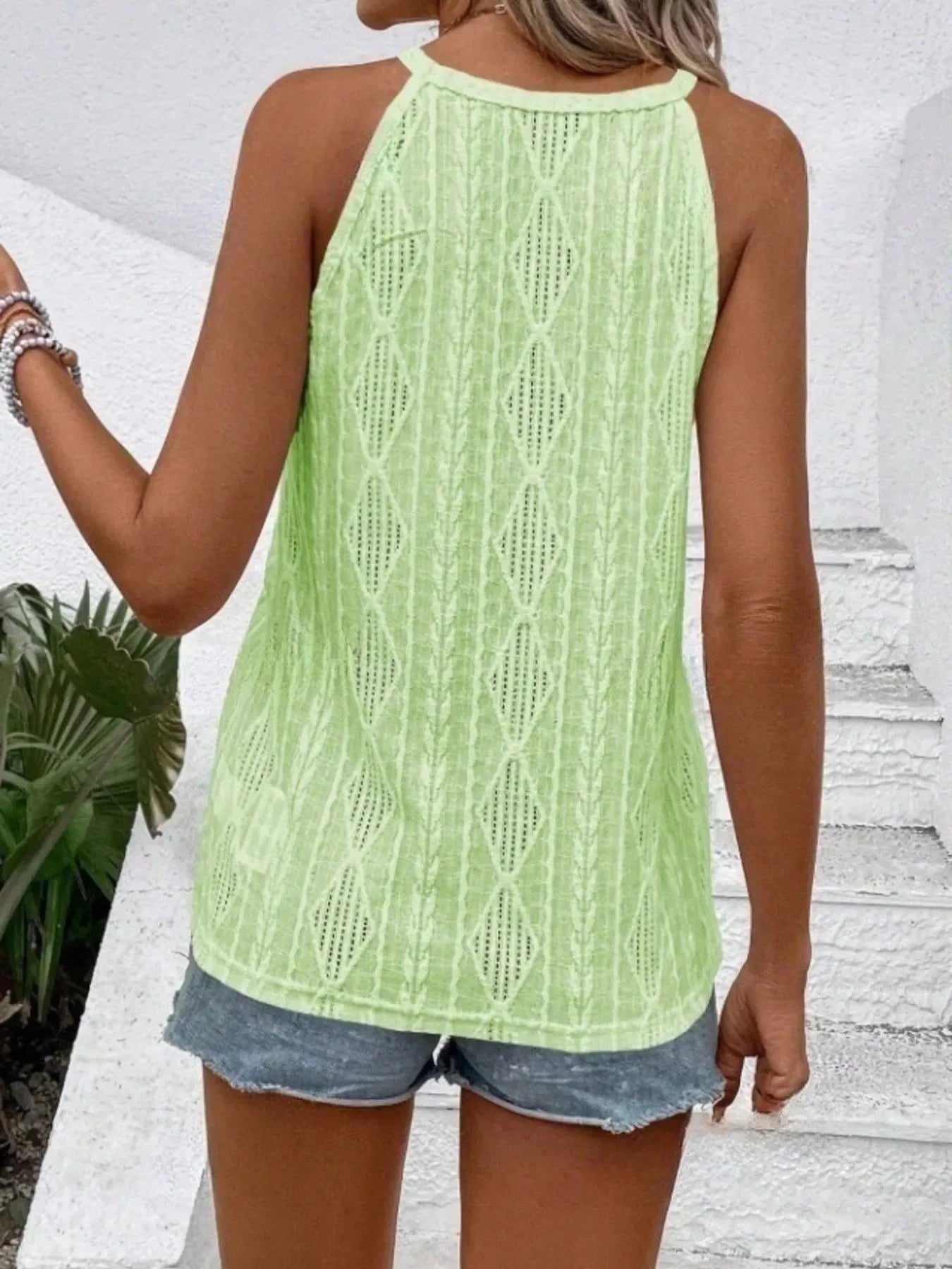 Round Neck Eyelet Textured Tank Top