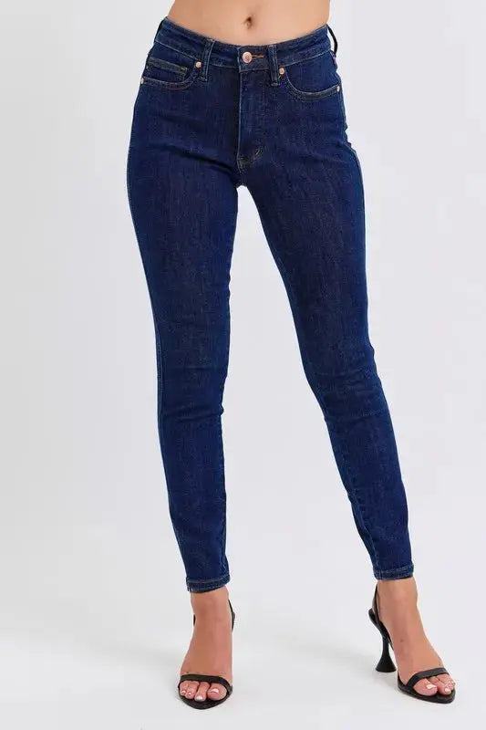 Full Size/Plus Size Mid Rise Tummy Control Classic Skinny Judy Blue Jeans
