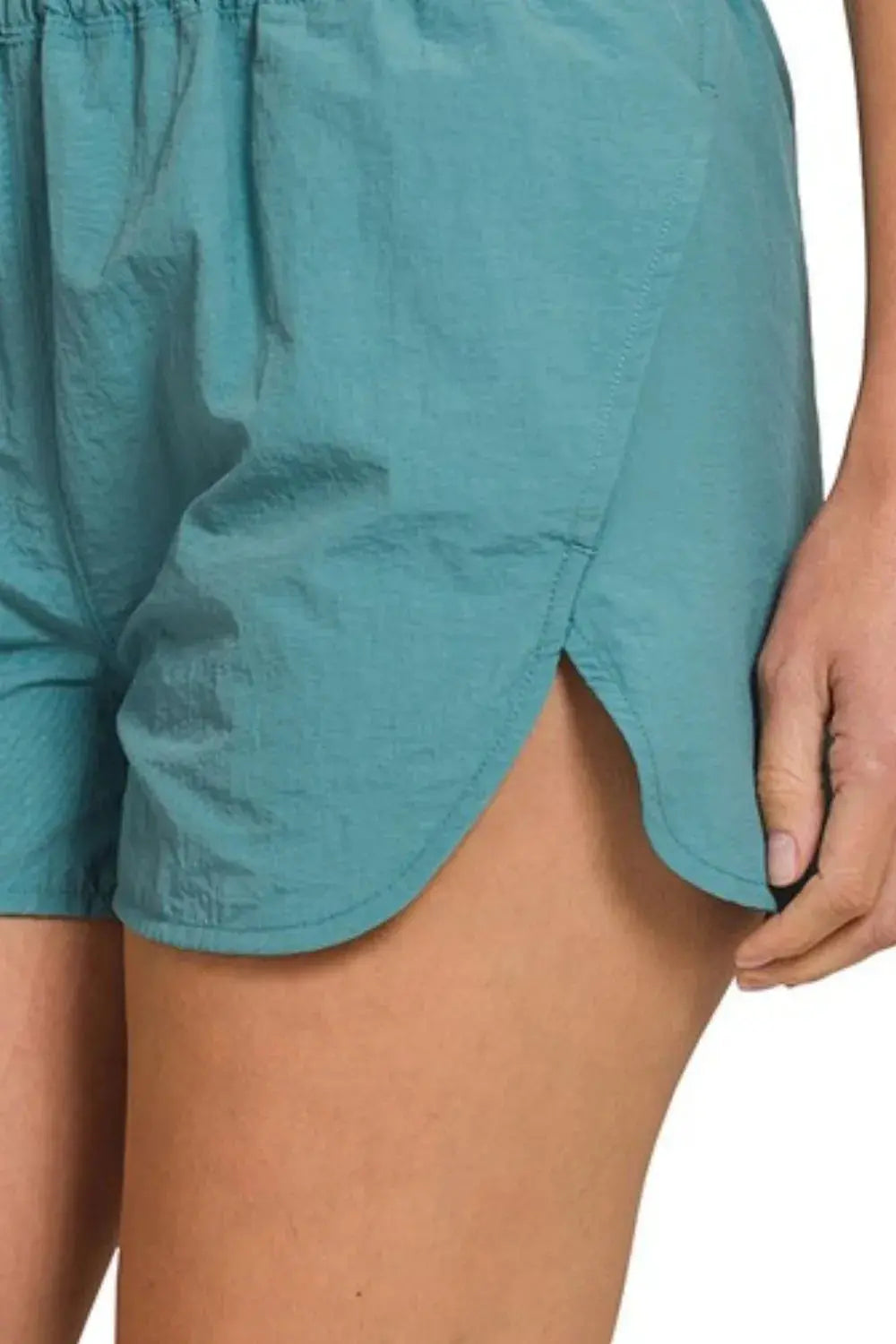 Zenana Teal Windbreaker Smocked Waistband Running Shorts for Women