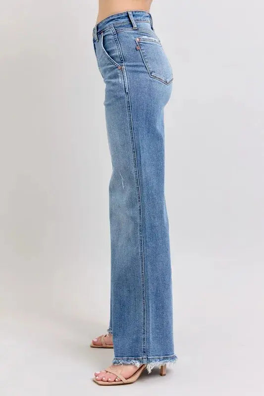 Judy Blue Full Size/Plus Size Raw Hem Wide Leg Jeans